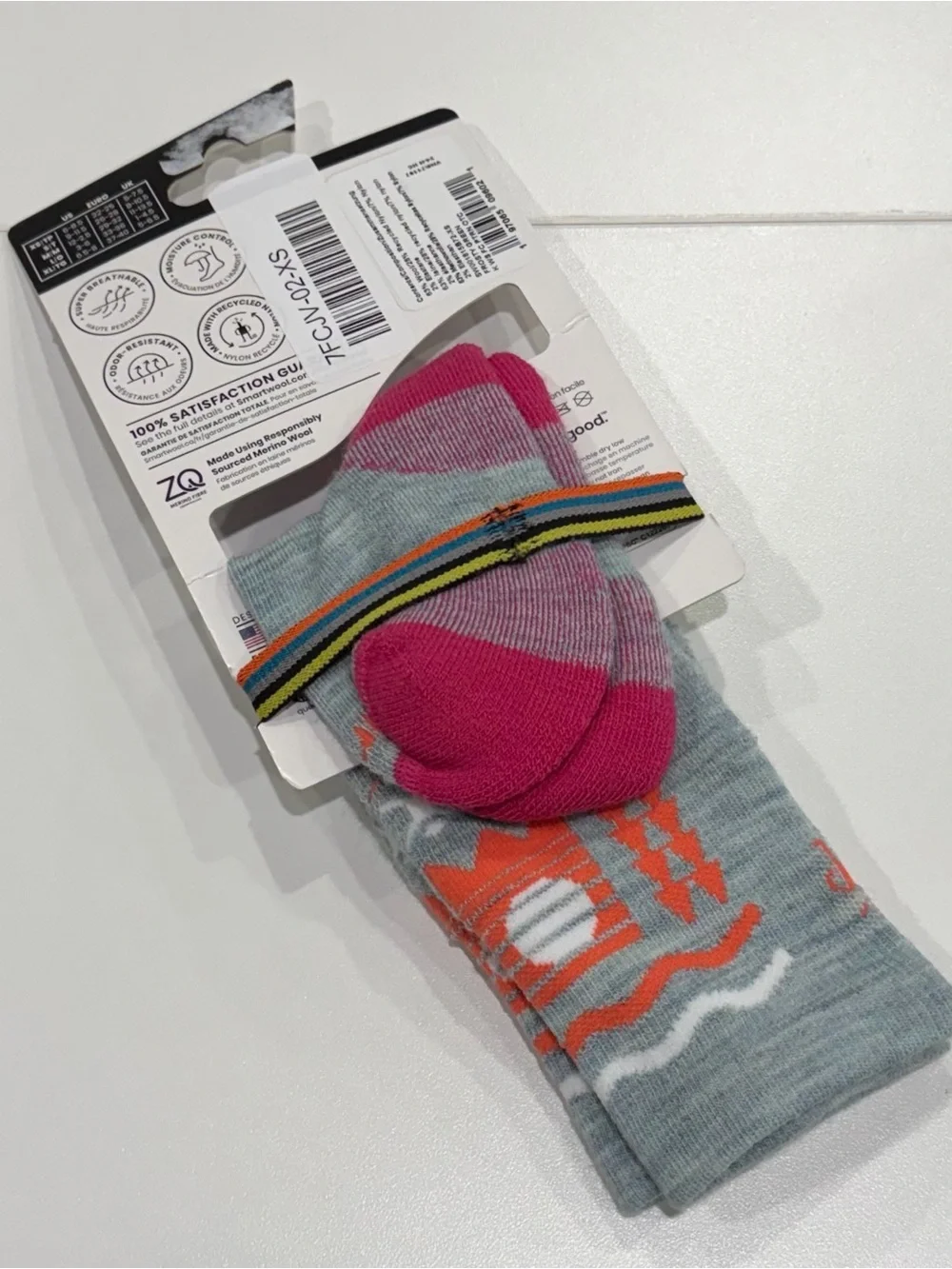 SmartWool Boys Girls Kids XS Wintersport Pattern Ski Socks Grey Pink NWT Snow